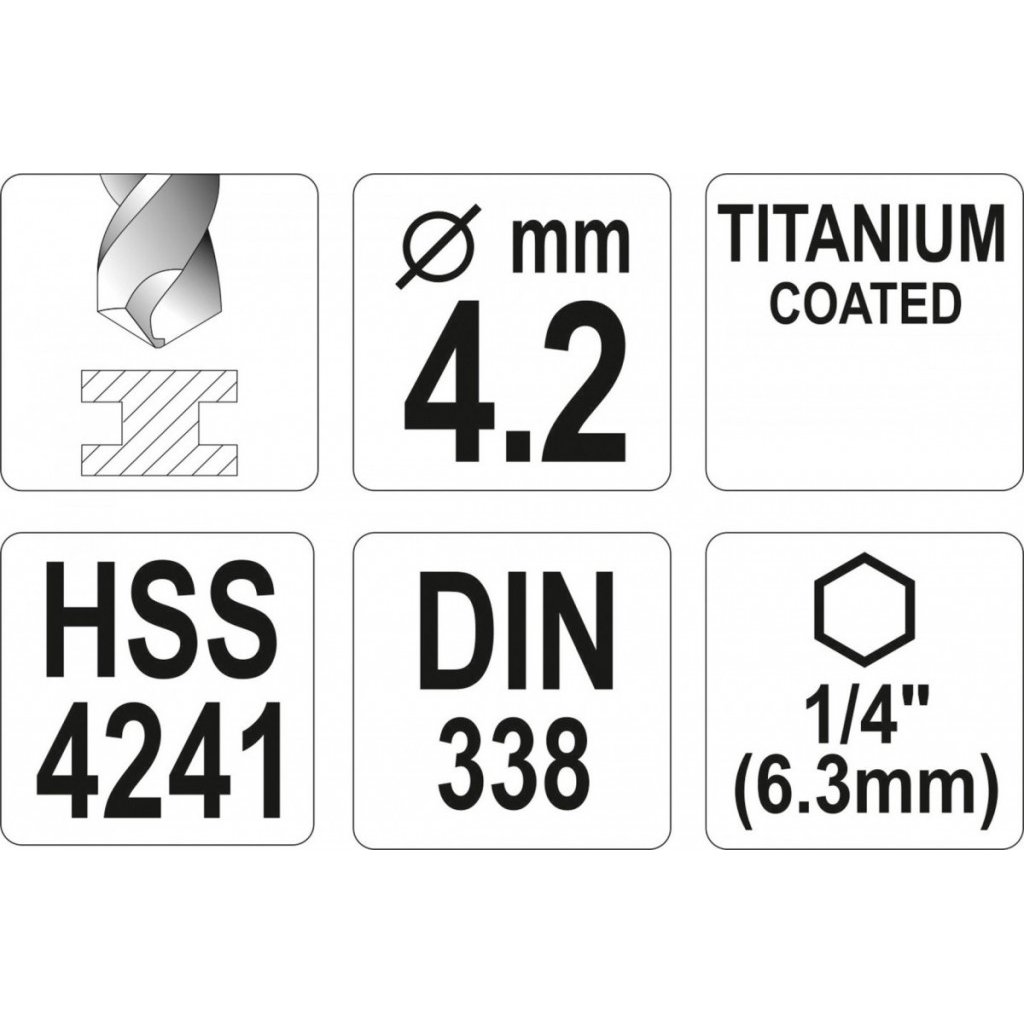 Vrták na kov 4,2mm TITAN HEX 1/4", délka 95mm - YT-44758