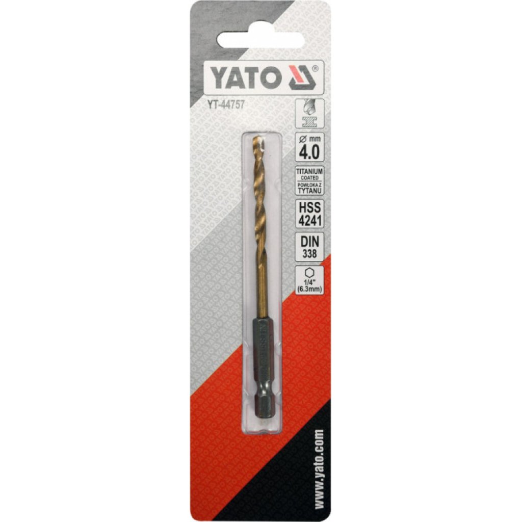 Vrták na kov 4mm TITAN HEX 1/4", délka 95mm - YT-44757