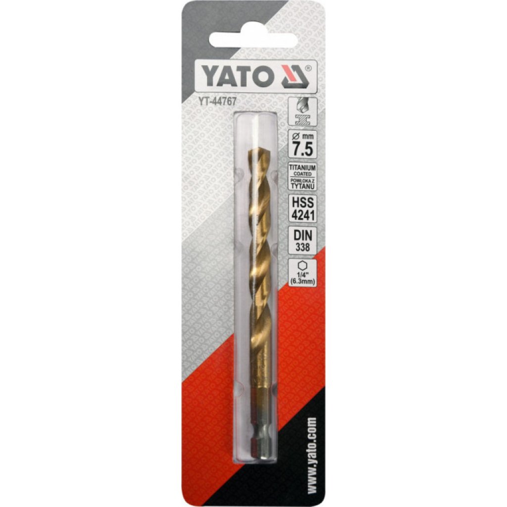 Vrták na kov 7,5mm TITAN HEX 1/4", délka 109mm - YT-44767