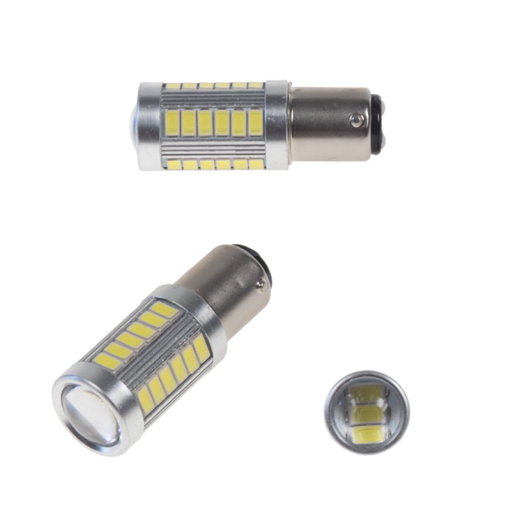 x doprodej LED BAY15d (dvouvlákno) bílá, 12-24V, 33LED/5730SMD s čočkou