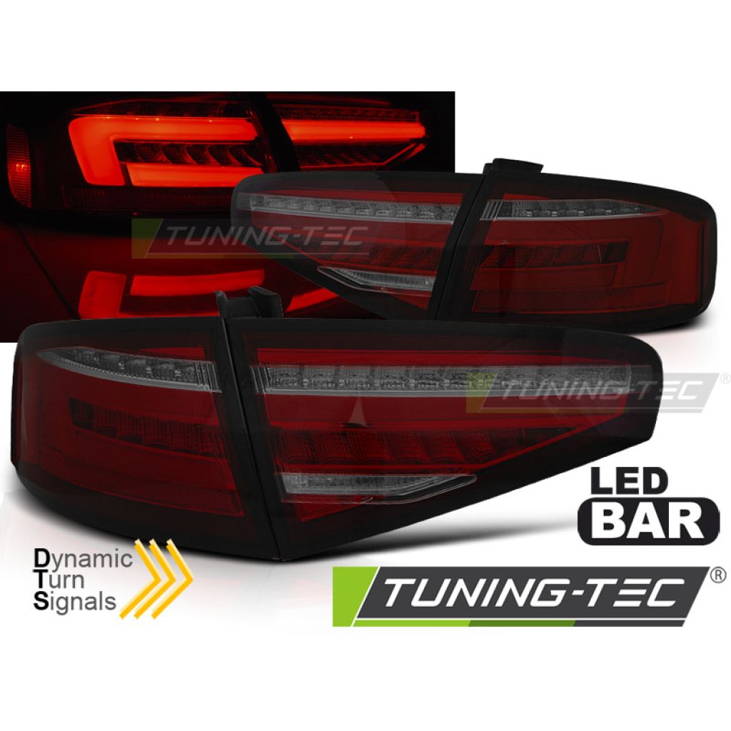 Zadní světla LED BAR a dynamickým blinkrem,AUDI A4 B8 12-15 sedan červená/kouřová