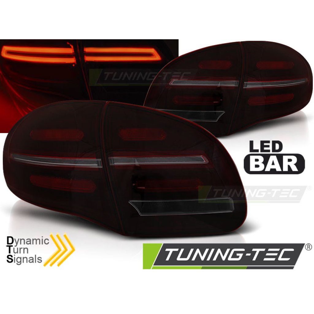 Zadní světla LED BAR a dynamickým blinkrem, Porsche Cayenne 10-15 černá/červená/kouřová