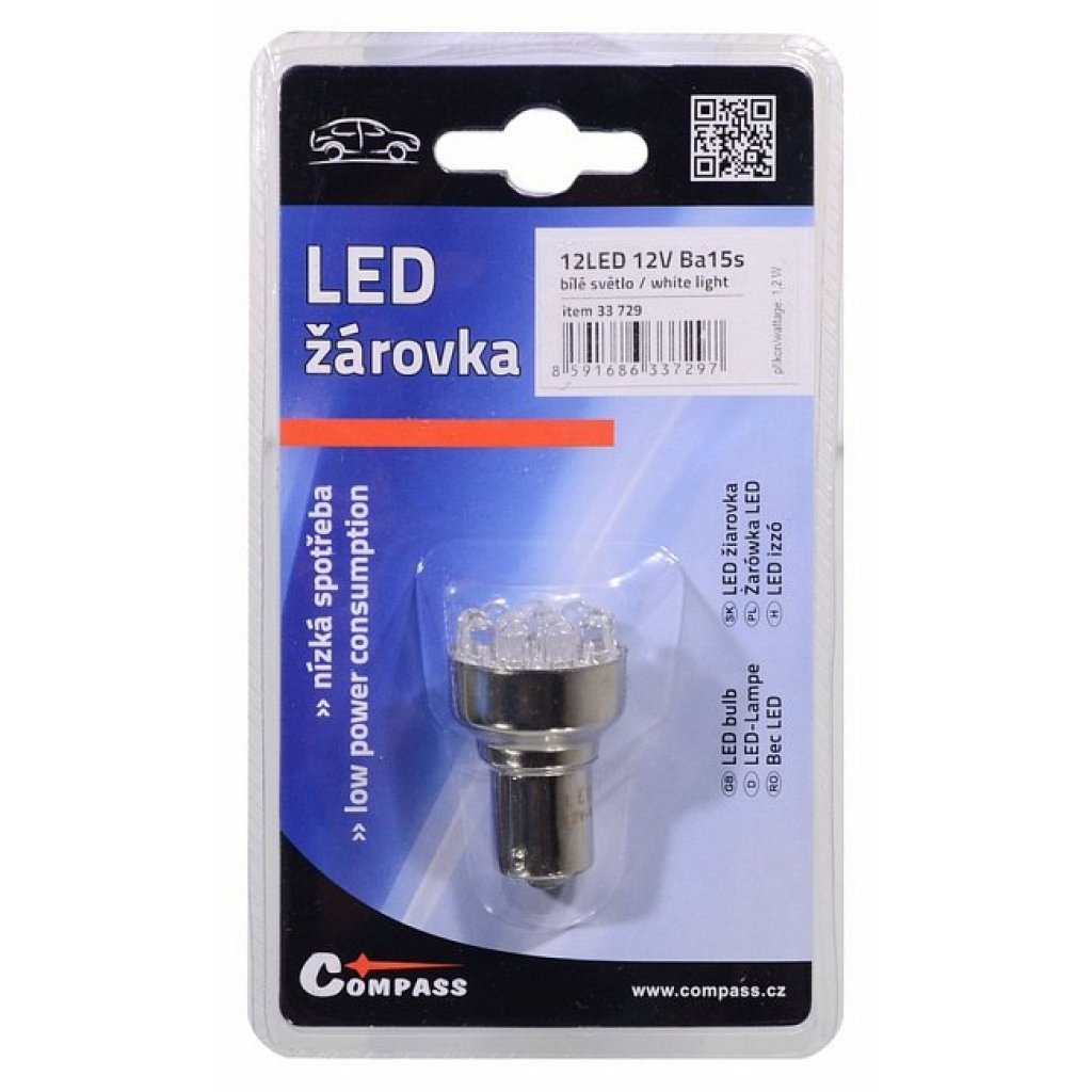 Žárovka 12 LED 12V Ba15s bílá, 33729