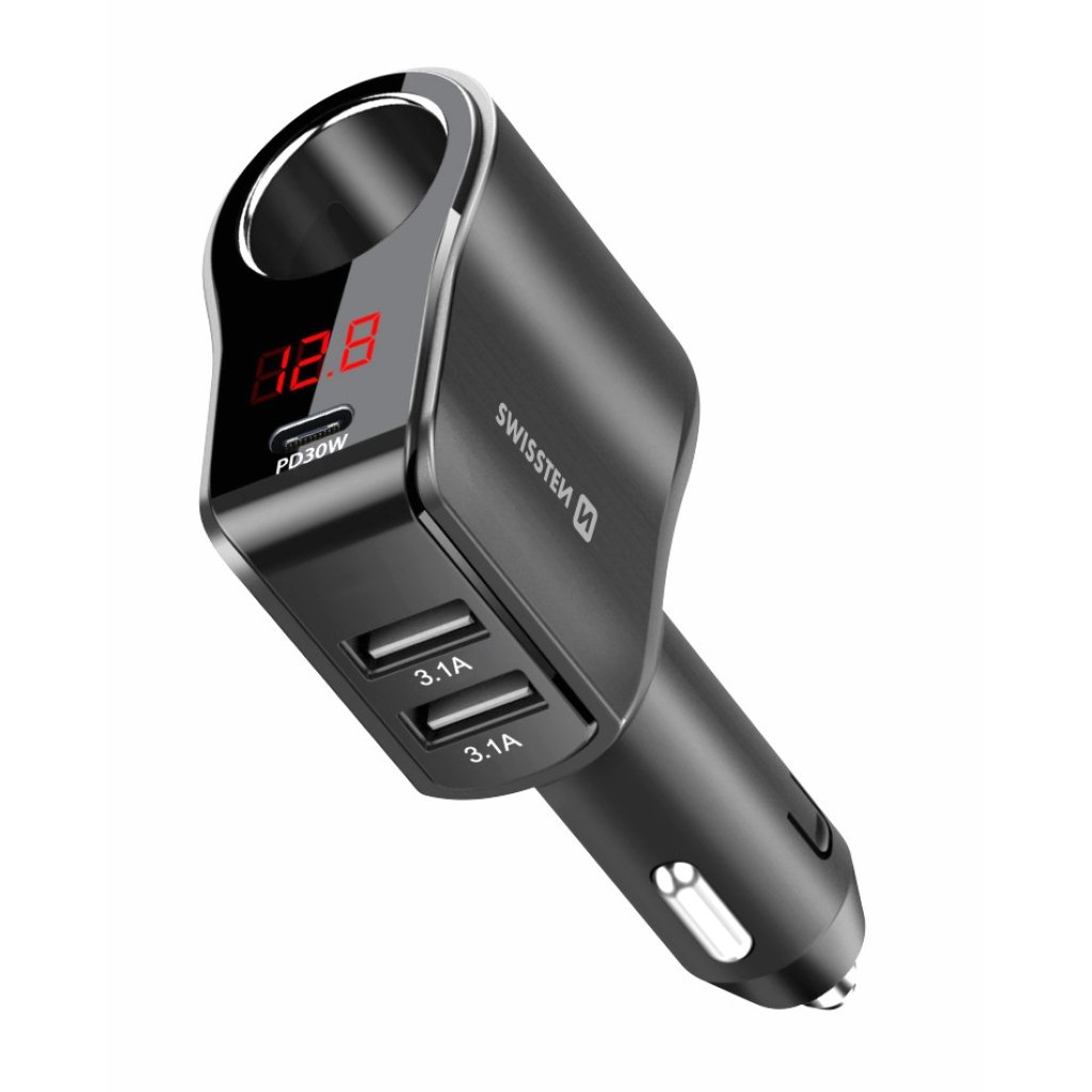 Zástrčka SWISSTEN s výstupem 1x CL, 1x USB-C PD a 2x USB-A 108W - 216W, 48043