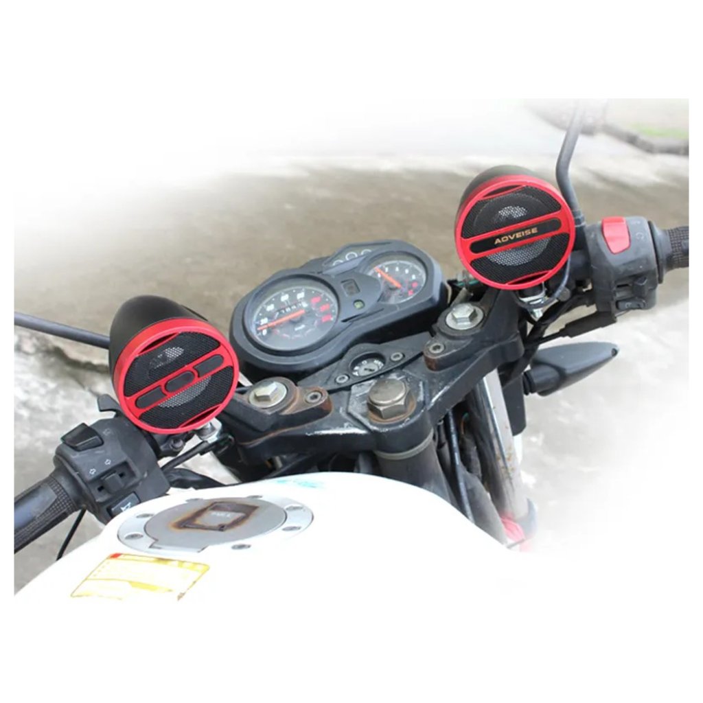 Zvukový systém na motocykl, skútr, ATV s FM, USB, BT, barva červená/černá