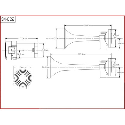 2-tónová fanfára 220mm, 12V s kompresorem černá ECE R28