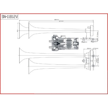 2-tónová fanfára 380mm, 12V stálý/střídavý tón s kompresorem