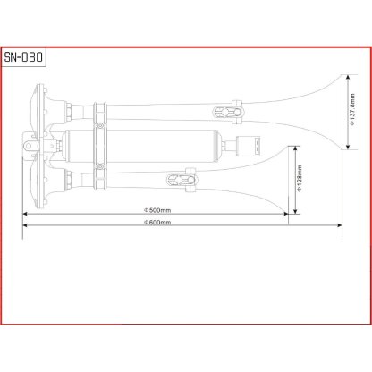 2-tónová fanfára 600mm, červená, 24V bez kompresoru