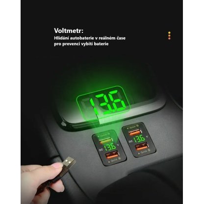 2x USB nabíječka QC3.0 s voltmetrem do Toyota