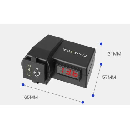 2x USB nabíječka s voltmetrem na motocykl, zelený displej