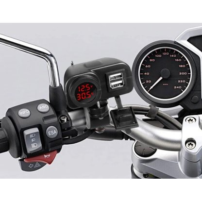 2x USB nabíječka s voltmetrem/teploměrem na motocykl