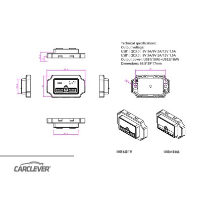 2x USB QC3.0 zásuvka 12/24V, montáž na povrch, vypínač