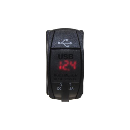 2x USB zásuvka "Rocker" s voltmetrem, cervena