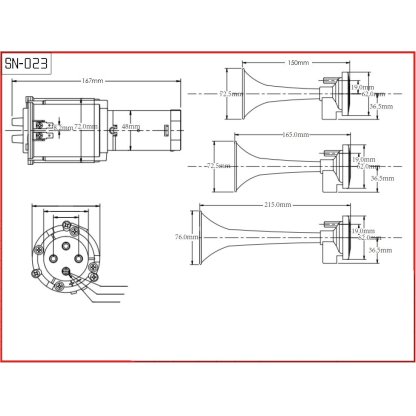 3-tónová fanfára 220mm, 12V červená s kompresorem ECE R28