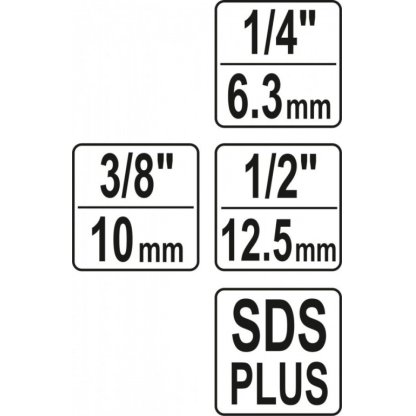 Adaptéry do vrtačky SDS+ na 1/4", 3/8", 1/2" (sada 3ks) - YT-04686