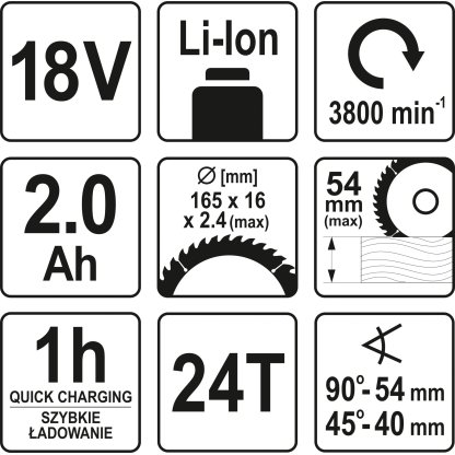 AKU kotoučová pila,18 V, 2 Ah, 165 mm - YT-82810