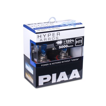 Autožárovky PIAA Hyper Arros 5000K H11 - o 120 % vyšší svítivost, jasně bílé světlo o teplotě 5000K