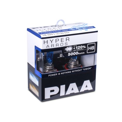 Autožárovky PIAA Hyper Arros 5000K H8 - o 120 % vyšší svítivost, jasně bílé světlo o teplotě 5000K