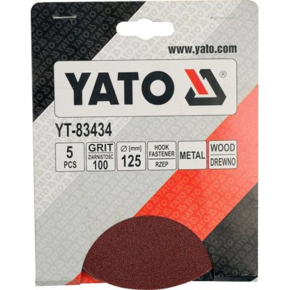 Brusný papír 125 mm, P180, 5 ks, suchý zip - YT-83437