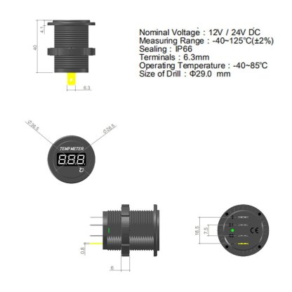 Digitální teploměr 12/24V modrý