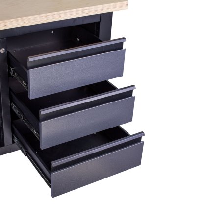 Dílenský ponk s dřevěnou pracovní deskou, 6 zásuvek, police - TSK7506-LS