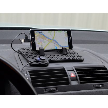 Držák telefonu s podložkou a kabelem micro USB/Apple, 06259