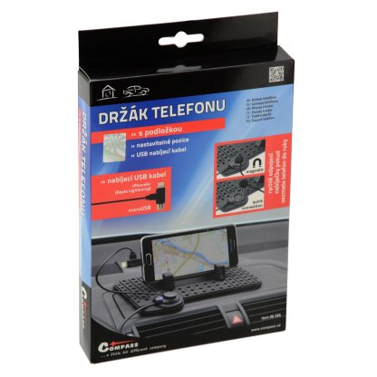 Držák telefonu s podložkou a kabelem micro USB/Apple, 06259