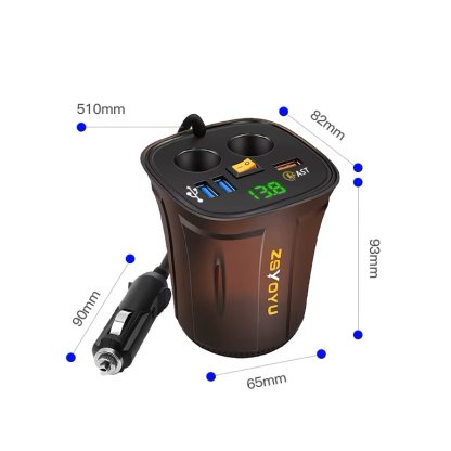 Dvojitá CL zásuvka s 3x USB+voltmetrem do držáku nápojů