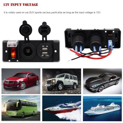 Dvojitá zásuvka do panelu 1x CL, 2x nabíječka USB + vypínač s jističem 16A