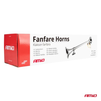 Fanfára kulatá 1 trubka 12/24V, chrom, bez kompresoru 64cm, 04076