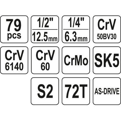 Gola sada 1/2", 1/4'' + příslušenství 79 ks - YT-38911