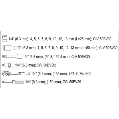 Gola sada 1/4", 23 ks - YT-14451