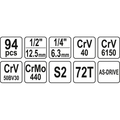 Gola sada 1/4" a 1/2", 94 ks - YT-12681