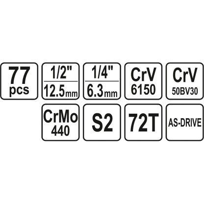Gola sada s klíči 1/4" a 1/2", 77 ks - YT-38781