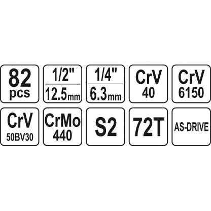 Gola sada s klíči 1/4" a 1/2", 82 ks - YT-12691
