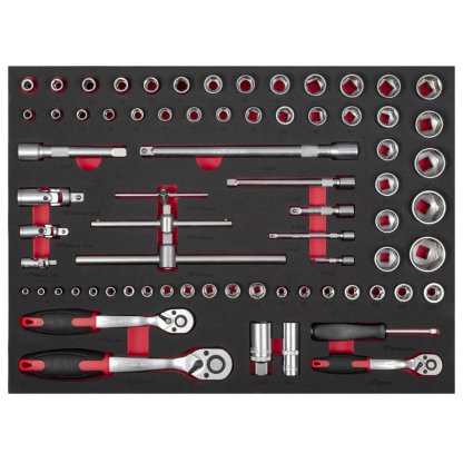 Gola sada ve výplni do dílenského vozíku 1/4", 3/8" a 1/2", 72 ks