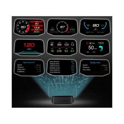 HEAD UP DISPLEJ 4" / TFT LCD, OBDII + GPS + navigační, reflexní deska
