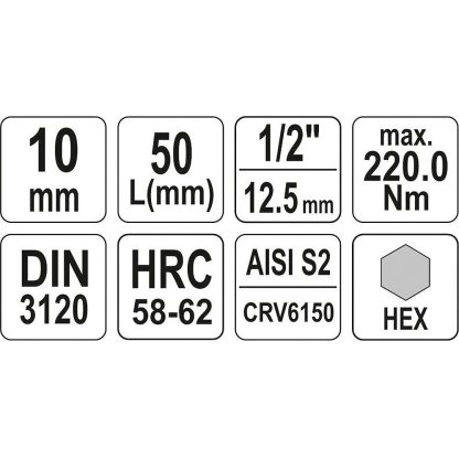 Hlavice s bitem HEX 1/2" H10 Yato - YT-04385