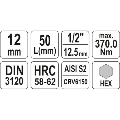 Hlavice s bitem HEX 1/2" H12 Yato - YT-04386