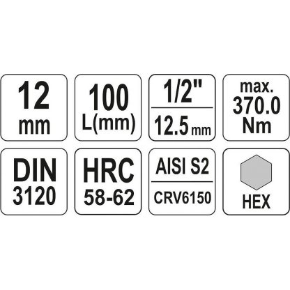 Hlavice s bitem HEX 1/2" H12 Yato - YT-04396