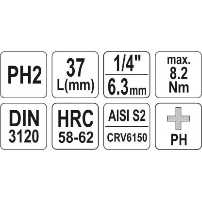 Hlavice s bitem KŘÍŽOVÁ 1/4" PH2 Yato - YT-04412