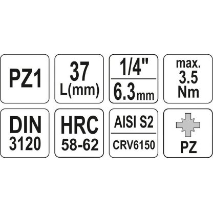 Hlavice s bitem KŘÍŽOVÁ 1/4" PZ1 Yato - YT-04417