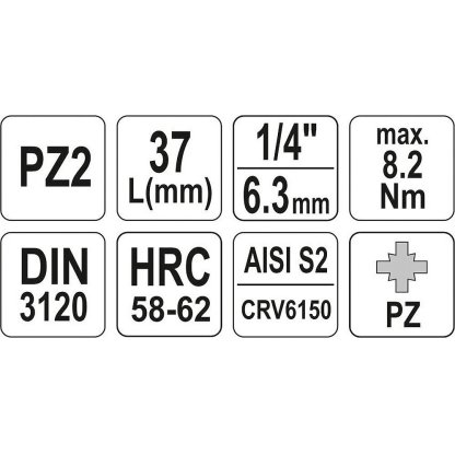 Hlavice s bitem KŘÍŽOVÁ 1/4" PZ2 Yato - YT-04418
