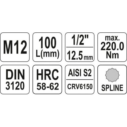 Hlavice s bitem XZN 1/2" M12 YATO - YT-04354