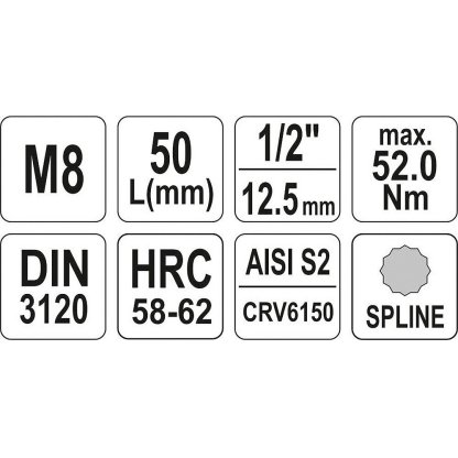 Hlavice s bitem XZN 1/2" M8 YATO - YT-04342