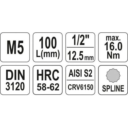 Hlavice s bity XZN 1/2" M5 YATO - YT-04350