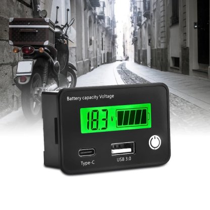 Indikátor baterie 8-30V s USB/USB-C zásuvkou