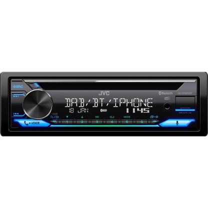 JVC DAB+ / FM autorádio s CD/Bluetooth/USB/AUX/odním.panel/multicolor