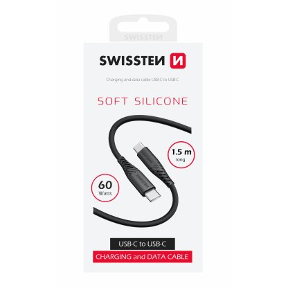 Kabel USB-C / USB-C silikonový, 1,2 m, SWISSTEN černý, 48146