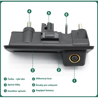 Kamera formát AHD/CVBS do vozu Audi / Škoda / Volkswagen v madle kufru